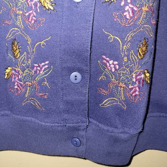 Shenanigans Womens Embroidered Flower Blue Cardigan Button Up - Picture 2 of 7